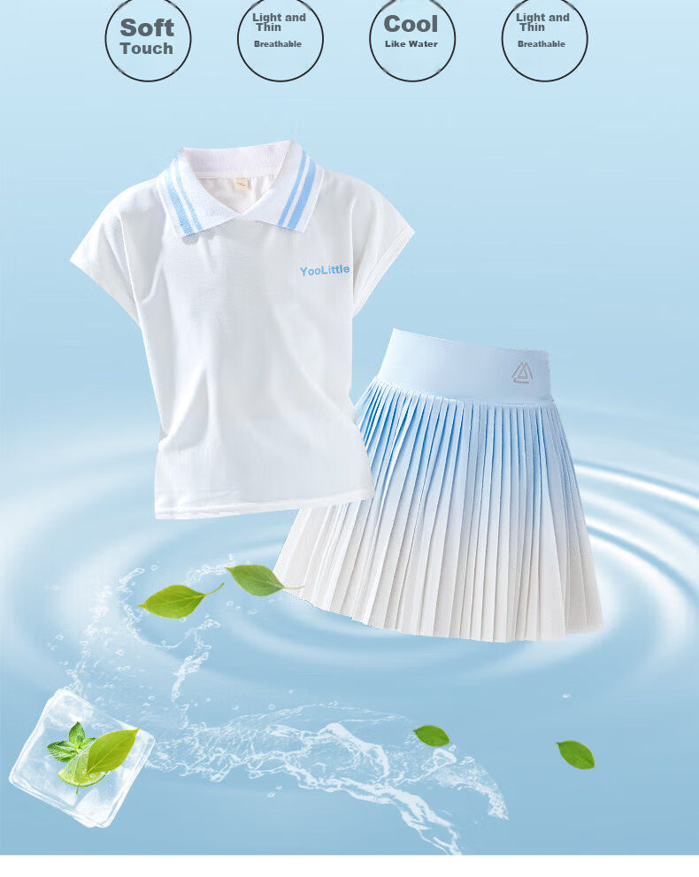 Moonkids Girls Summer Quick-Dry Sports Set Children's Cooling Short Sleeve Dress Tennis Badminton 3